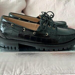 NIB Croc Embossed Leather Winona Lug Sole Boat Shoe 7.5
